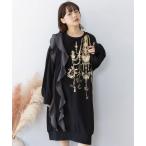 ショッピングIS ワンピース 新作 is ScoLar イズ スカラー 553278 箔プリントシャンデリア フリル裏毛ワンピース シック フェミニン レトロ 原宿系 個性的 ポイント