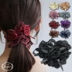シュシュ ローズ レース ボリューム ヘアゴム ヘアアクセサリー ヘアアクセ 花 バラ 薔薇 フラワー リボン