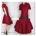 半袖/麻のワンピースお出掛け学校行事/リネン/プリーツ/変形スカートひざ丈...