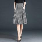タックフレアスカートギンガムチェック千鳥格子膝丈大きいサイズ有り上品大人