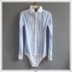 クロッチ付/長袖白襟ボディシャツ/オフィスストライプ通勤ボディーブリファー...