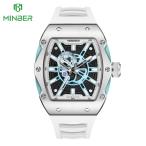 【正規品】MINBER ミンバー メンズ腕時計 日本製ムーヴメント 自動巻き 3気圧防水 JC8009G-02 ホワイト ラバーベルト