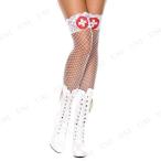 コスプレ 仮装 レーストップサイハイネットストッキング ナースコスプレ Music Legs コスプレ小物 靴下 フリーサイズ 女性 網タイツ風 十字マーク入り