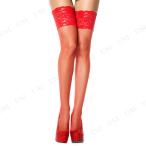 コスプレ 仮装 ワイドレーストップ サイハイネットストッキング レッド Music Legs 靴下 タイツ ニーハイ フリーサイズ 幅広レーストップ 網タイツ風