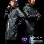 ブルゾン ロング丈 ハイネック フード リブジャケット  ダブルジップ PUレザー メンズ レディース  ALISTAIR