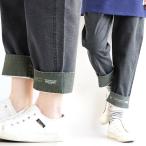 パンツ テーパード ロールアップ 裾 切り替え 配色 ウエスト ギャザー 紐 ゴム ストレッチ 綿麻 レディース  Lime