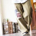 ワークパンツ ワイドパンツ テーパード パッチワーク ロゴプリント コットンツイル 伸縮性 ストレッチ ウエストゴム ゆったり Lime