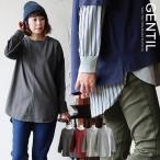 チュニック シャツ レディース 長袖 プルオーバー 袖リブ ネックリブ切り替え 異素材切り替え お尻が隠れる GENTIL