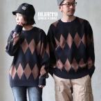 ニット セーター メンズ レディース 綿100 コットンニット チクチクしない 長袖 レトロ アーガイル柄 リブ 洗濯可能 冬 パティ BLUETO ブルート