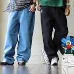 デニム パンツ ワイド バルーン メンズ レディース 綿100％ 刺繍 花 ノンストレッチ ゆったり 大きいサイズ
