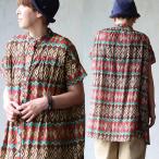 チュニック 半袖 レディース スタンドネック ワイド お尻隠れる 総柄 ネイティブ柄 薄手 涼しい ゆったり sandy サンディー