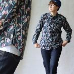 シャツ 長袖 レディース レギュラーシャツ 花柄 プリント 総柄 綿100 コットン 薄手 透け感 シアー パティ CALINER カリネ