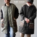 ミリタリーコート ミドル丈 レディース お尻隠れる 幾何学柄 ジャガード ニット 中綿 キルティング 暖かい パティ CUBE SUGAR キューブシュガー