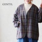 ショッピング柄 コーディガン カーディガン カーデ コート Vネック レディース チェック柄 総柄 フランネル ポリエステル 裏地付き 重ね着 パティ GENTIL ジャンティ