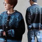 ショッピングレトロ カーディガン 長袖 メンズ レディース クルーネック アクリル ノルディック柄 暖かい 軽い 重ね着 ゆったり パティ
