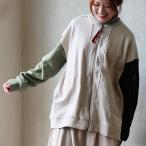 カーディガン 長袖 レディース 重ね着 異素材切り替え コットン ナイロン 無地 ポケット セットアップ可能 袖リブ 伸縮性 ゆったり パティ