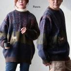 ショッピング体型カバー ニット 長袖 メンズ レディース クルーネック ポリエステル アクリル ジャガード ニット 刺繍 アニマル ゆったり 体型カバー パティ