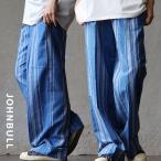Johnbull ジョンブル パンツ イージー ワイド ストレート レディース ストライプ 先染め インディゴ 綿100 コットン 薄手 ゆったり パティ