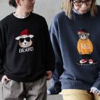 ショッピングイラスト ニット セーター 長袖 メンズ レディース クルーネック アニマル クマ ヒツジ アクリル 伸縮性 暖かい ゆったり 大きいサイズ カジュアル 秋 冬 パティ