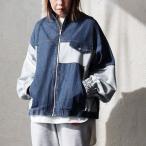 ショッピング体型カバー ジャケット レディース デニム 綿100 コットン 配色 ライン 異素材切り替え 袖リブ 大きいサイズ 体型カバー カジュアル パティ