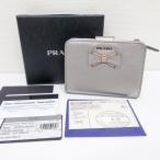 プラダ PRADA リボン コンパクト財布 二つ折り財布 1M0523 シルバー系 中古美品  [質イコー]
