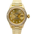ROLEX ロレックス デイトジャスト 10P ベゼルダイヤモンド シャンパン文字盤 腕時計 69138G イエローゴールド ゴールド レディース 中古