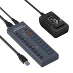USB 3.0 ハブ 10ポート【7データ転送ポート(5Gbps) + 3急速充電ポート(PD 20W/QC3.0)】 個別スイッチ付き ACアダプター(12V)同梱  延長ケーブル付き