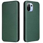 ショッピングmi 11 lite 5g シャオミ ミー11ライト Xiaomi Mi 11 Lite 5G カーボンファイバー 炭素繊維カバー 財布型 マグネット式 カード収納 グリーン