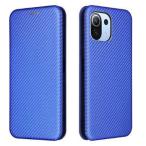 シャオミ ミー11ライト Xiaomi Mi 11 Lite 5G カーボンファイバー 炭素繊維カバー 財布型 マグネット式 カード収納 ネイビーブルー