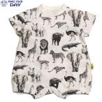 ロンパース ベビー アニマル 動物 サファリ ぞう キリン 赤ちゃん 肌着 Tシャツ 半袖 メイクユアデイ リアルアニマル総柄半袖ロンパース OW 520401