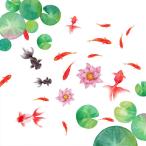 ショッピングアジアンテイスト ウォールステッカー 池 金魚 涼しげ アジアンテイスト 和風 蓮 スイレン インテリアステッカー 壁デコレーション シール DIY 剥がせる