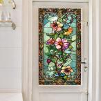 ショッピングクレマチス ガラスステッカー ヴィクトリアン クレマチス フラワーモチーフ レトロ 目隠し 紫外線カット すりガラス 曇りガラス シート レトロ プライバシー 内装 装飾