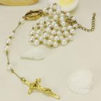 パール オリジナル ロザリオ ネックレス 淡水真珠  約5.5-6.0mm クリスマス Xmas プレゼント シンチュウ 合金 セミラウンド