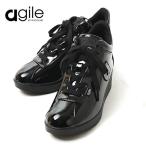 展示品処分 小キズ有り ルコライン 靴 アージレ バイ ルコライン スニーカー agile-007BK PATENT PU エナメル調 ブラック 黒 ファスナー付 agile by RUCO LINE