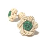 フラワーノットゴムカフス (Knot Cuff Links カフリンクス ラバーカフス カフスボタン) シャンパン×グリーン