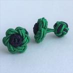 フラワーノットゴムカフス (Knot Cuff Links カフリンクス ラバーカフス カフスボタン) グリーン×ネイビー