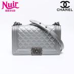 シャネル CHANEL ショルダーバッグ 24番台 2016-2017 ボーイ シャネル キャビアスキン 25cm ガンメタリック シルバー