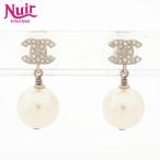 シャネル CHANEL ピアス ココマーク ラインストーン ドロップ パール シルバー【中古】