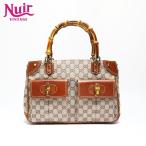 ショッピングＧＧキャンバス グッチ GUCCI ハンドバッグ GGキャンバス バンブー ブラウン【中古】