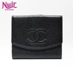 ショッピングCHANEL シャネル CHANEL 二つ折り財布 6番台 2000-2002 キャビアスキン ココマーク ブラック【中古】