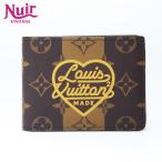ルイ・ヴィトン LOUIS VUITTON 二つ折り財布 モノグラム ストライプ ポルトフォイユ ミュルティプル NIGOコラボ ブラウン【中古】