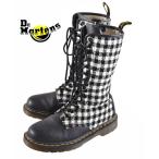 Dr.martens ドクターマーチン サイドジップ 14ホールブーツ ブラックレザー×ウール系チェック柄 UK5 24.0cm(12692