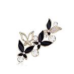 Crystalline Azuria Women 18K Gold Plated Crystals Black Flowers Pin Brooch