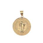 Medalla de San Benito Saint St Benedict 10&amp;#xA0;Kイエローゴールドコインペンダント(1&amp;#xA0;")