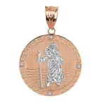14k Two-Tone Rose Gold Saint Christopher Diamond Round Medal Protection Pen