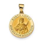 14K Yellow Gold Polished &amp; Satin Hollow Spanish St. Lucy Medal Pendant