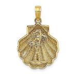 14K Yellow Gold 2-D &amp; Textured Shell with Mini Double Palm Tree Charm Penda