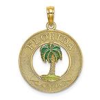 Jewels By Lux 14K Yellow Gold Florida On Round Frame with green Palm Tree C