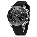 BENAYR メンズ 腕時計 カジュアル クロノグラフ アナログ クォーツ 防水 スポーツウォッチ ラバーストラップ ビジネス 腕時計 メンズ, シル