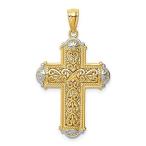 14K Yellow Gold and Rhodium-Plating Shiny-Cut Reversible Cross Pendant C469